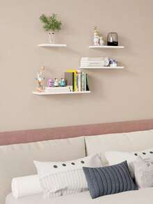 Single-Tier Wall Shelf, Creative Wall Storage Rack, Living Room Background Wall Decor, Wall-Mounted Shelf - White - View 3