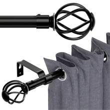 1 Set Heavy Duty Adjustable Curtain Rod, Fits 28-158 Inch Windows, With Twisted Decorative Finials, Splice Curtain Rod, With Brackets, Perfect For Windows And Shower Curtains, Home Decor, Bedroom Curtains, 5/8'' Diameter Curtain Rod - Retro Cutout - Black - View 1