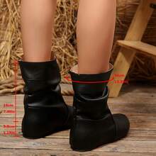 Sepatu Bot Wanita Hitam Baru Setinggi Betis dengan Hak Wedges Tersembunyi, Desain Berkerut, Sepatu Bot Berkuda, Sepatu Bot Western Modis dan Serbaguna - Hitam - View 6