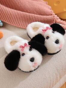 1 Pair Girls Slippers, New Autumn/Winter Indoor Home Cute Puppy Design Fuzzy Kids Slippers For Winter - White - View 4