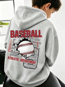 Tween Boy Fun Print Pullover Sweatshirt, Warm And Comfortable Thermal Lined Pullover Sweatshirt For Autumn/Winter - Grey - View 1