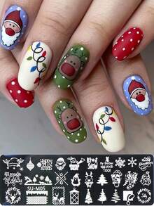5pcs Christmas Theme Nail Art Stamping Plates, Winter Snowflake Snowman Christmas Tree Bell Gift Box Design Nail Art Templates, Reusable Stainless Steel Nail Art Tools, DIY Nail Art Printing Templates Nail Art Tools - Silver - View 6
