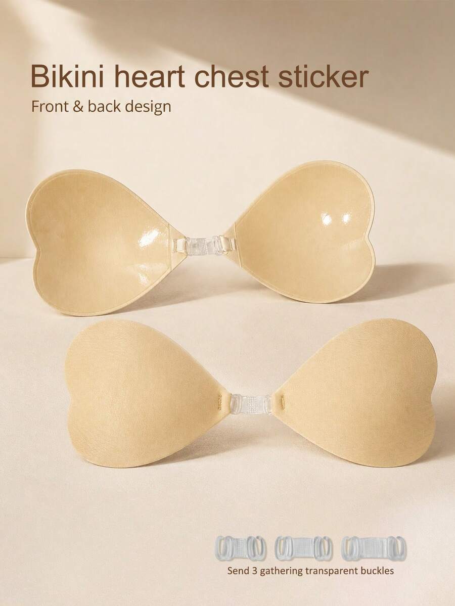 Heart-Shaped Breast Petals, Bikini Breast Petals, Push-Up Breast Petals, Adhesive Bra - Apricot - View 1