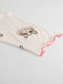 2pcs/Set Women's Pajamas Loungewear Set, Cardigan Cute Cat Print Fashion Long Sleeve Long Pants, Easy Care Fabric - Champagne - View 9