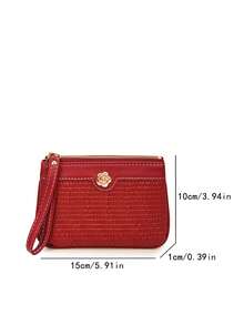 Women's Red Quilted Leather Wristlet Wallet Zip Around Card Holder Clutch Coin Purse With Gold Flower Charm - Red - View 8