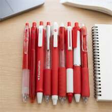 9PCS Red Theme Ballpoint Pen Set, Click-Action Snap Structure, Multiple Pen Barrel Styles, Notebook Recording, Problem Solving, Handwriting, Office Stationery Set, 0.5mm Writing Tip, Student Office Daily Note-Taking And Problem Solving Stationery Set - Sets - View 9