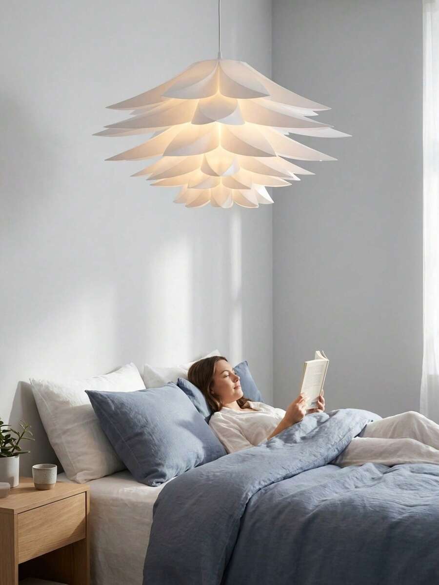 20 Inch (50cm) Pendant DIY IQ Puzzle Lotus Lampshade Set, With 15ft Hanging Cord (White) - Semicircle - View 1