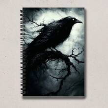 Gothic Dark Raven Spiral Bound Notebook - "Glowing Eye Raven" Pattern Against Withered Tree Mist Forest Background, A5 Size Coil Journal, Suitable As Witchcraft/Halloween Style Stationery Gift - Lined Book - View 6