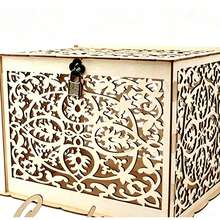 1pc Rustic Wooden Card Box With Lock, Gift Card Holder, Perfect For Weddings, Baby Showers, Birthdays, Graduations - Wood Color - View 4