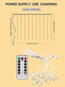 Fairy LED Curtain Lights, USB Powered String Lights With Remote Control And 8 Modes, Suitable For Christmas, Halloween, Bedroom, Wedding, Home Decor, Party And Various Holiday Atmosphere Decorations - USB Curtain Lights - View 9