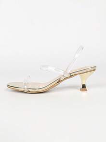 Chic Daily Light Gold Transparent PVC Slingback Sandals, Dual Clear Straps Square Toe Flared Mid‑Heel Dressy Shoes For Date Night Party - Clear - View 8