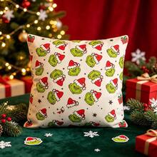 The Grinch Grinchmas Christmas Pillow Case, Cartoon Christmas Hat Snowflake Gift Box Pattern Square Decorative Cushion Cover, Suitable For Sofa Bedroom, Christmas Holiday Home Decor Gift - Multi-color - View 3