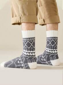 1/2/4 Pairs Men's Autumn/Winter Mid-Calf Socks, Thermal Lined Thick Warm Socks, Winter Wool Loop Sleep Long Socks, Couple Socks - Multicolor - View 3