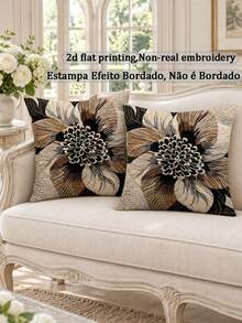shangxia 2pcs Farmhouse Style Dahlia Pattern Throw Pillow Covers, 18" X 18" - Black & Brown Abstract Design, Zippered Polyester Velvet Fabric, Single-Sided Print, Suitable For Home And Car Decor, Decorative Pillows - Multicolor - View 8