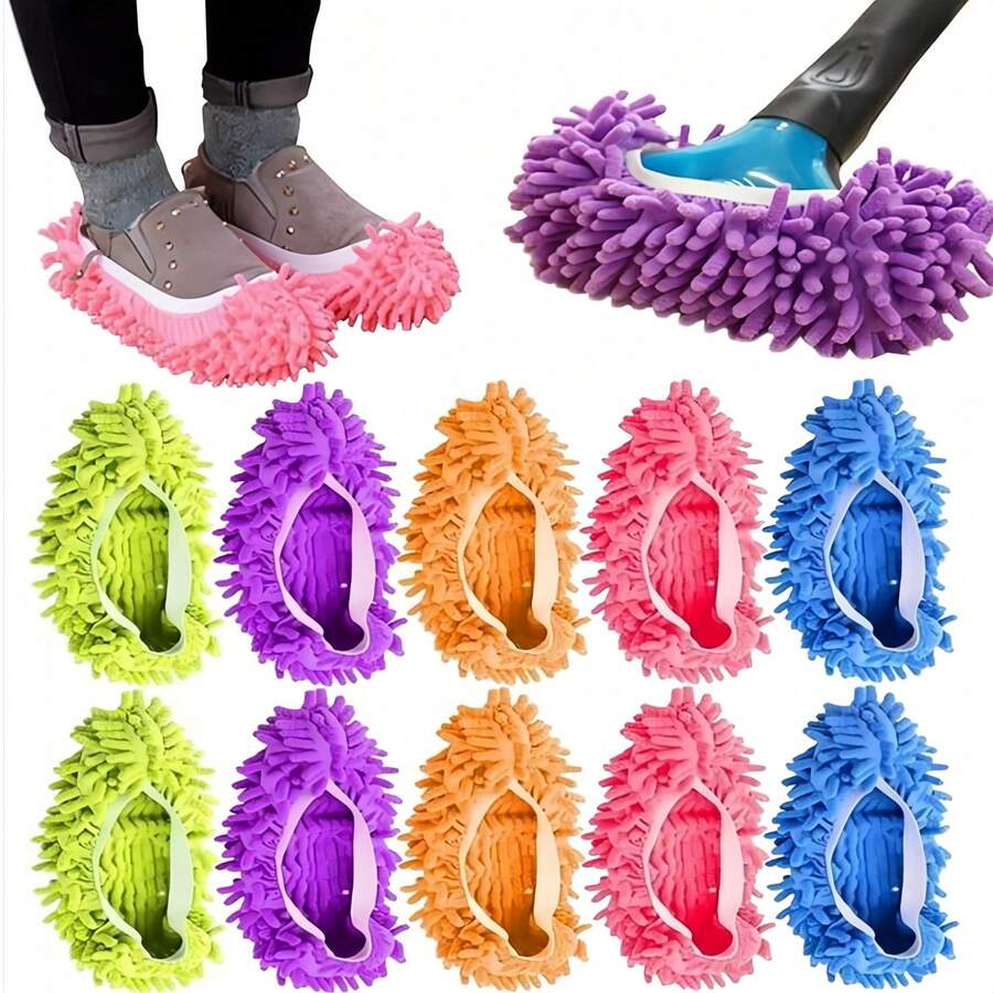 1 Pasang/5 Pasang Sandal Pel untuk Membersihkan Lantai, Penutup Sepatu yang Dapat Dicuci dan Digunakan Kembali, Kaus Kaki Pel Debu Mikrofiber Cocok untuk Wanita dan Pria, Penyapu Pembersih Debu untuk Rumah, Kantor, Kamar Mandi, Dapur - A - View 1