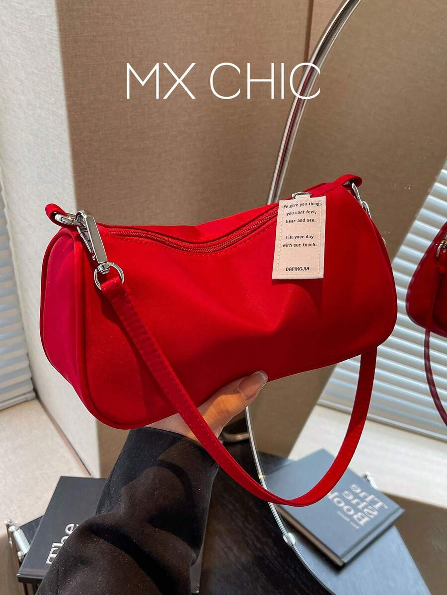 1pc Solid Color PU Leather Women's Shoulder Bag, Commuter Versatile Crossbody Bag, Adjustable Strap - Burgundy - View 1