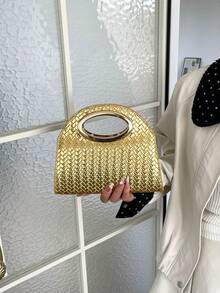 Elegant/vävt mönsterdesign box clutch; romantisk bröllopsfest handväska; charmig/utsökt kvällsclutch; glänsande färgad boxväska - Guld - Visa 10