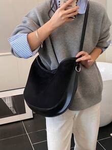 1pc Suede Patchwork Hobo Bag, Minimalist Commuter Versatile Shoulder Bag Crossbody Bag, Suitable For Women Shopping, Work Commuting, Daily Use - Multicolor - View 4