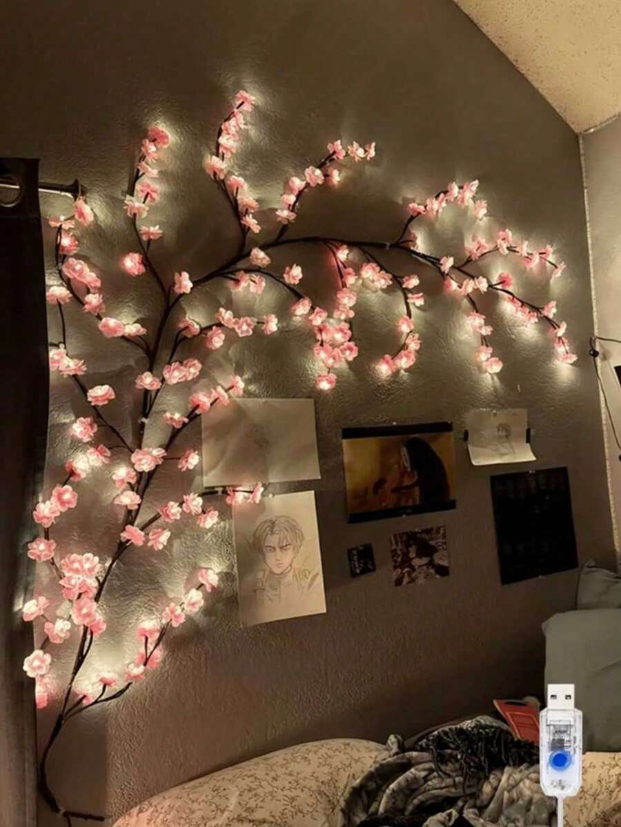 LED Cherry Blossom Branch Wall Lamp, 8 Light Modes, Soft Willow Branch Design, Floral Wall Decor... Suitable For Bedroom, Home, Spring Decoration