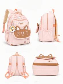 Cute Cat Ear Student Backpack, Large Capacity Lightweight Burden-Reducing School Bag For Kids, Middle School And High School Students, Casual Travel And Short Trip Bag, Multi-Compartment Waterproof Storage Backpack, Multiple Colors Available For Girls, College Style - A - View 9