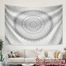 1PC Large Gray And White Mandala Tapestry - Intricate Symmetrical Design, Durable Polyester Fabric, Easy To Hang, Suitable For Living Room, Bedroom, Party, Wall Or Yard Decoration, Suitable For All Seasons, Multiple Sizes Available, Free Installation Kit - Multicolor - View 4