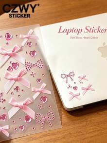 1pc Soft Pink Satin Ribbon Butterfly Heart Rhinestone Sticker, Phone Laptop Decorative Sticker With Tweezers, Self-Adhesive 3D Rhinestone Decor For Phone Laptop Earphone Case - Pink Bow - View 1