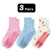 1/3/4/5/6 pares de calcetines de pilates con agarre de toalla para mujer, calcetines deportivos de yoga de media pantorrilla gruesos, cálidos, suaves y cómodos, calcetines de baile de piso antideslizantes con patrón de moda lindo, adecuados para gimnasio, estudio & ballet, regalo ideal de Navidad - Multicolor - Ver 20