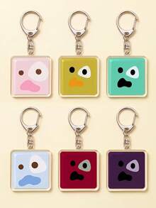 1pc/6pcs Cute Corit Minimalist Expression Aesthetic Acrylic Keychains, Simple Style Misaligned Eye Series Six Colors Funny Adorable Shocked Expression Square Pattern Pendant, Backpack & Car Key Accessory, Gift For & Funny Art Lovers - Multicolor - View 3