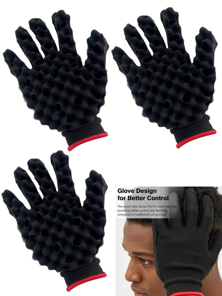 Black Magic Curl Sponge Gloves For Hair Twisting, Barber Wave & Dread Styling Tool For Men And Women - Multicolor - View 1