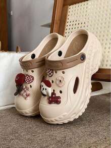 Button Small Star DIY New Spring Thick Sole Clog Garden Shoes Women Summer Outdoor Fashion Party Gathering All Season Cute Cartoon EVA Beach - Khaki - View 2