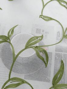 2件裝透光裝飾刺繡仿亞麻窗簾，適用於居家廚房、客廳與臥室 - 綠色 - 查看 10