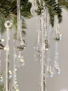 1/6/12/24pcs Christmas Transparent Glass Water Drop Hanging Decor, Raindrop Crystal Pendant Ornament, Chandelier Pendant, Christmas Tree Winter Party Home Decoration - Multicolor - View 5