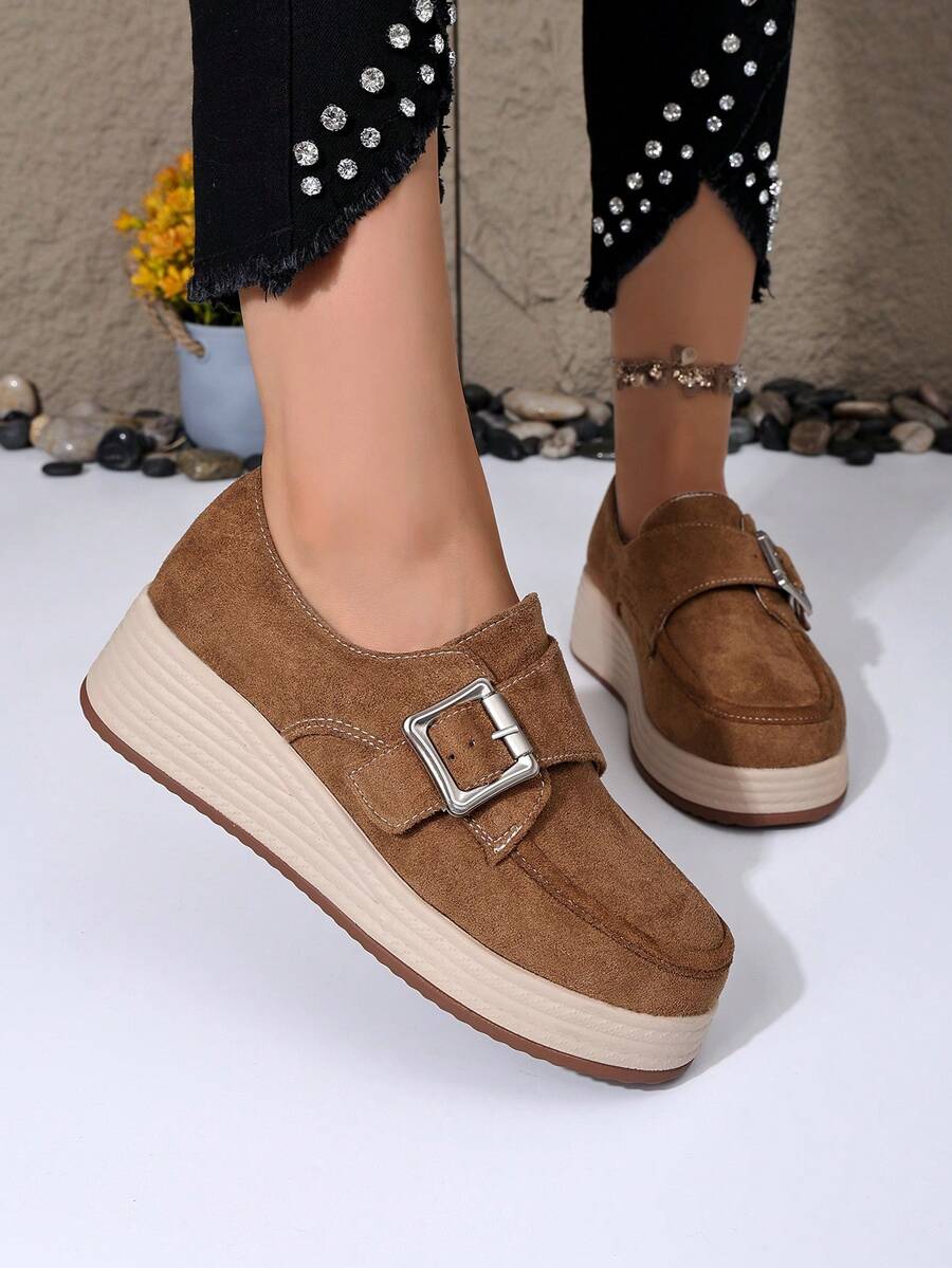 Women's Thick Sole Minimalist Wedge Loafers Comfortable Slip-On Shoes - Brown - View 1