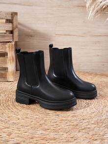 Women's Ankle Boots Autumn/Winter Boots Hot-Selling Thick Sole Slim Chelsea Boots - Black - View 9