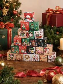 24Pcs/1pc Christmas Advent Calendar Gift Boxes, 24 Days Countdown Calendar Paper Packaging Box, DIY Countdown Empty Advent Calendar With Santa Claus And Reindeer Patterns, For Christmas Party Favors, Christmas Gifts, Winter Christmas Decoration - View 2