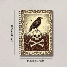 Vintage Engraved Style Crow Skull Spiral Notebook - Gothic Crow And Crossed Bones Pattern With Ornate Border Spiral Bound Journal, A5 Dark Witchcraft Aesthetic Notebook, Suitable As Halloween Stationery Gift - Lined Book - View 4