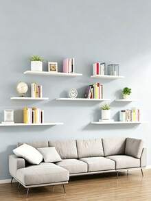 Single-Tier Wall Shelf, Creative Wall Storage Rack, Living Room Background Wall Decor, Wall-Mounted Shelf - White - View 1