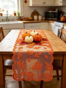 1/2/5pcs Taplak Meja Motif Daun Maple Musim Gugur, Ukuran 13x72 Inci, Taplak Meja Renda Oranye untuk Hari Thanksgiving, Dekorasi Rumah Musim Gugur, Cocok untuk Pesta Makan Malam di Dapur Musim Panen - MultiWarna - View 2