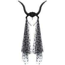 1pc Halloween Gothic Queen Dark Horn Mesh Headband Party Ball Performance Costume Holiday Hair Accessory Prop - Black - View 5