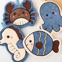Cute Ocean Animal Hanging Hand Towel, Coral Fleece Quick-Dry Absorbent Wiping Cloth, Octopus Crab Fish Seahorse Shaped Decorative Towel, Suitable For Kitchen Bathroom Home Decor - Marine Animals - View 3