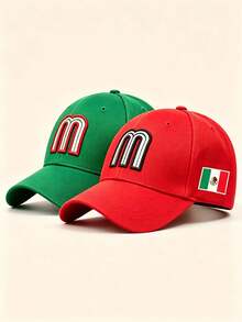 1pc Unisex Curved Brim Baseball Cap, M‑Letter Embroidery, Mexico Flag Print On Side, Adjustable Strap, For Daily, Street, Outdoor, Travel Wear - Multicolor - View 4