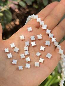 20pcs Natural Freshwater Shell Four-Leaf Clover White Flat Beads 6/8mm, Suitable For DIY Earring, Jewelry Making Accessories - White - View 5