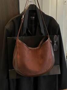 1pc Suede Patchwork Hobo Bag, Minimalist Commuter Versatile Shoulder Bag Crossbody Bag, Suitable For Women Shopping, Work Commuting, Daily Use - Multicolor - View 7