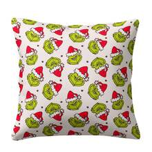 The Grinch Grinchmas Christmas Pillow Case, Cartoon Christmas Hat Snowflake Gift Box Pattern Square Decorative Cushion Cover, Suitable For Sofa Bedroom, Christmas Holiday Home Decor Gift - Multi-color - View 9