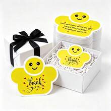 20/50 Buah Kartu Ucapan Terima Kasih Berbentuk Karakter Senyum Lucu, Kartu Sisipan Kertas Kuning untuk Dekorasi Hadiah Paket Bisnis Kecil - kartu wajah tersenyum - View 3