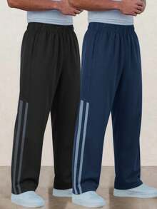 2pcs Teen Boys' Premium Avant-Garde Exquisite Fashion Outdoor Casual Comfortable Versatile Straight Leg Long Pants - Multicolor - View 5