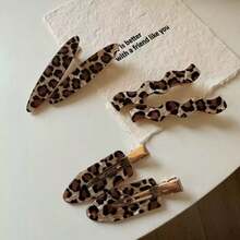 4pcs Leopard Print Leaf Alligator Hair Clips, Autumn/Winter Leopard Acetate Bangs Hair Clips Women Premium Seamless Side Hair Clips New Tortoise Shell Color Duckbill BB Clips - Multicolor - View 2