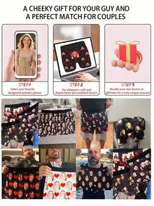 1pc Customized Cartoon Portrait Men's Black Briefs, Romantic Elements, Breathable Comfort, Personalized Style Boxer Briefs, Suitable For Daily Wear Or Valentine's Day, An Excellent Gift For Boyfriend - Multicolor - View 8
