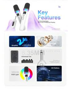 YAIUZGOO Set Mikrofon Karaoke Nirkabel, Mikrofon Ganda 2.4GHz dengan Penerima, Mikrofon Bernyanyi dengan Cincin LED RGB, Kualitas Suara Jernih, Kebisingan Rendah, Mikrofon Genggam Portabel, Cocok untuk Pesta, Musik, KTV, Hiburan Rumah, dan Hadiah - View 2