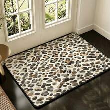 1pc Beige Base Gray-Brown Leopard Print Rectangular Rug, Luxury Nordic Style Short Pile Black Edged Doormat, Suitable For Living Room, Sofa, Coffee Table, Bedroom, Study, Daily Home Decor For All Seasons - Multicolor - View 2